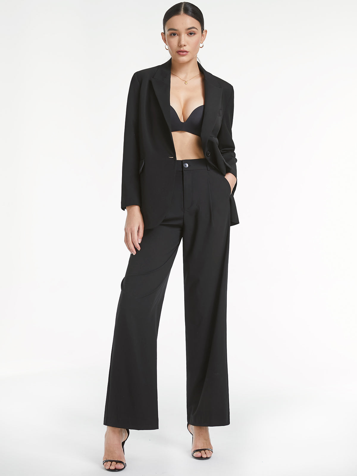 ELA™ | High Waisted Relaxed Straight Leg Dress Pants