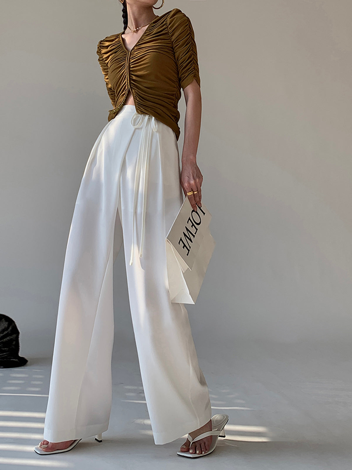 ELA™ | Tie Waist Flowy Wide Leg Dress Pants