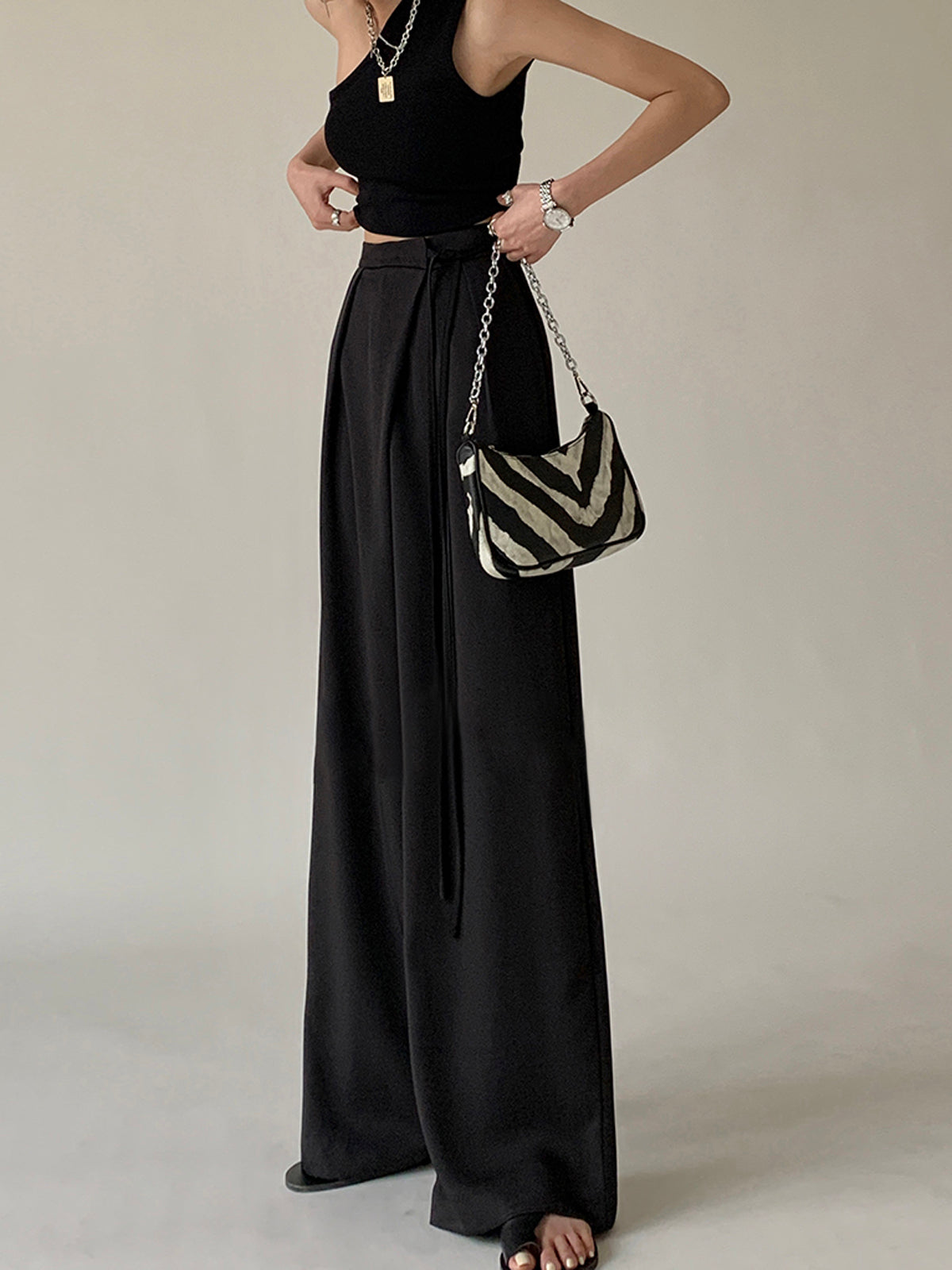 ELA™ | Tie Waist Flowy Wide Leg Dress Pants