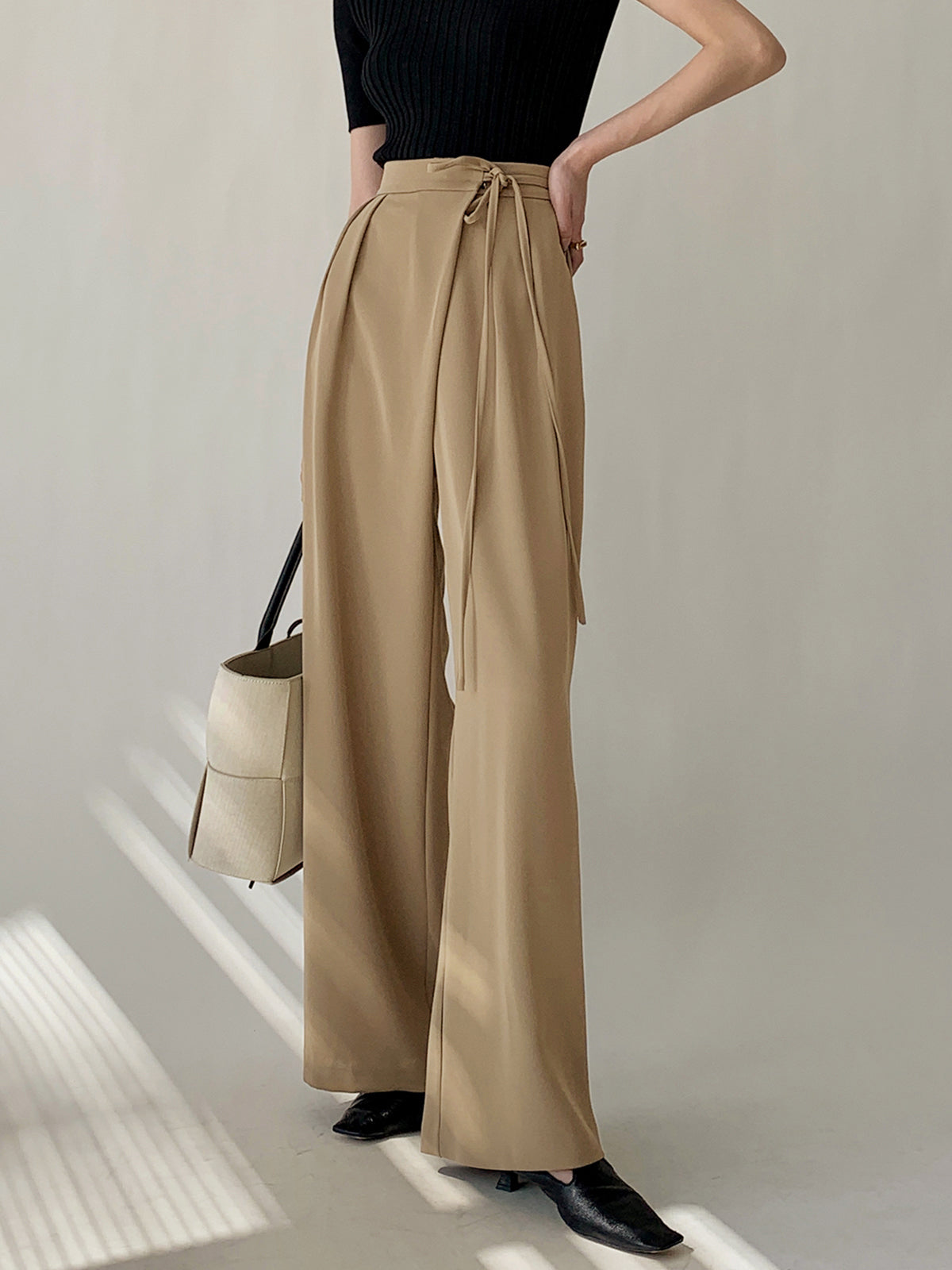 ELA™ | Tie Waist Flowy Wide Leg Dress Pants