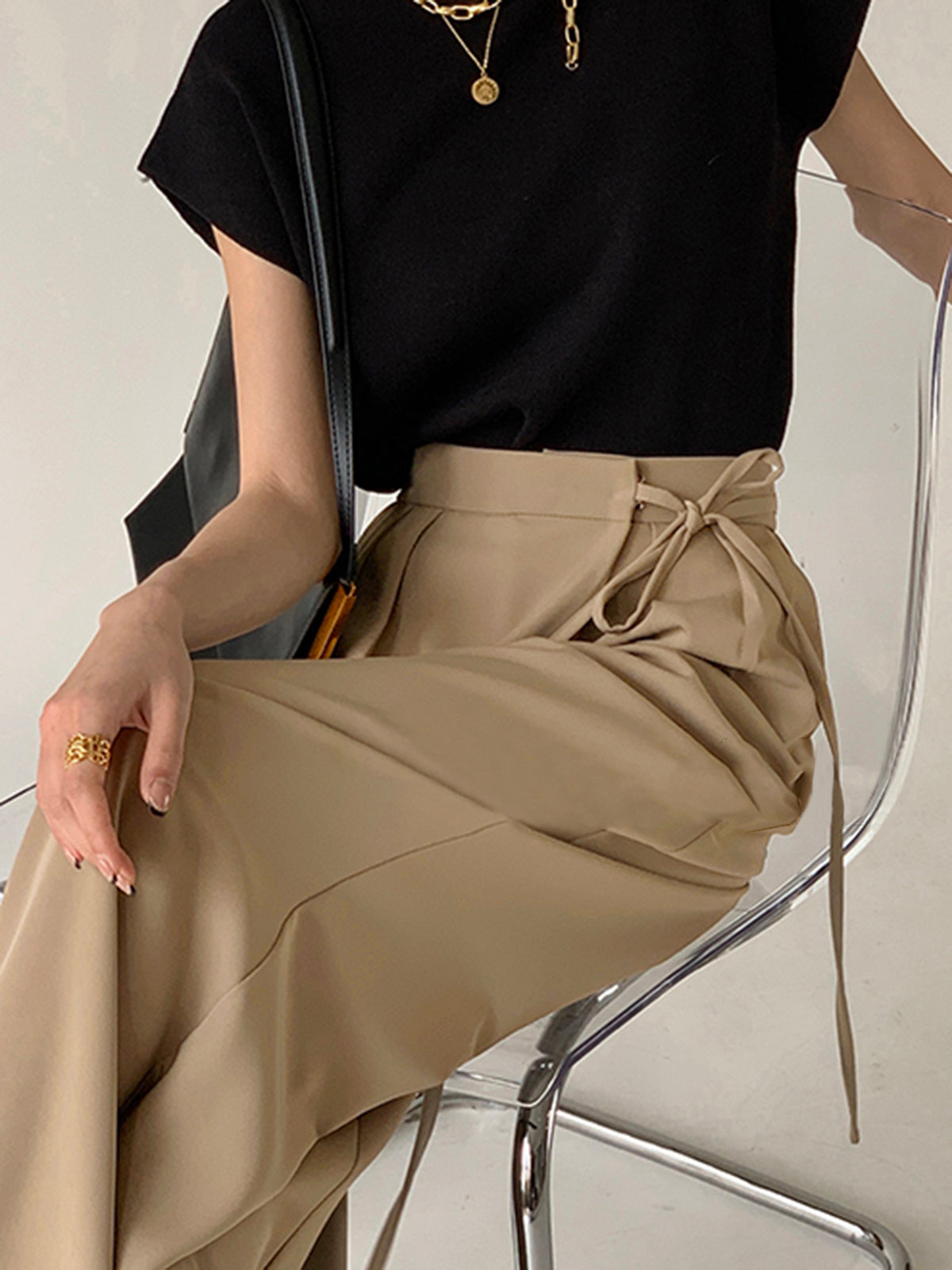 ELA™ | Tie Waist Flowy Wide Leg Dress Pants