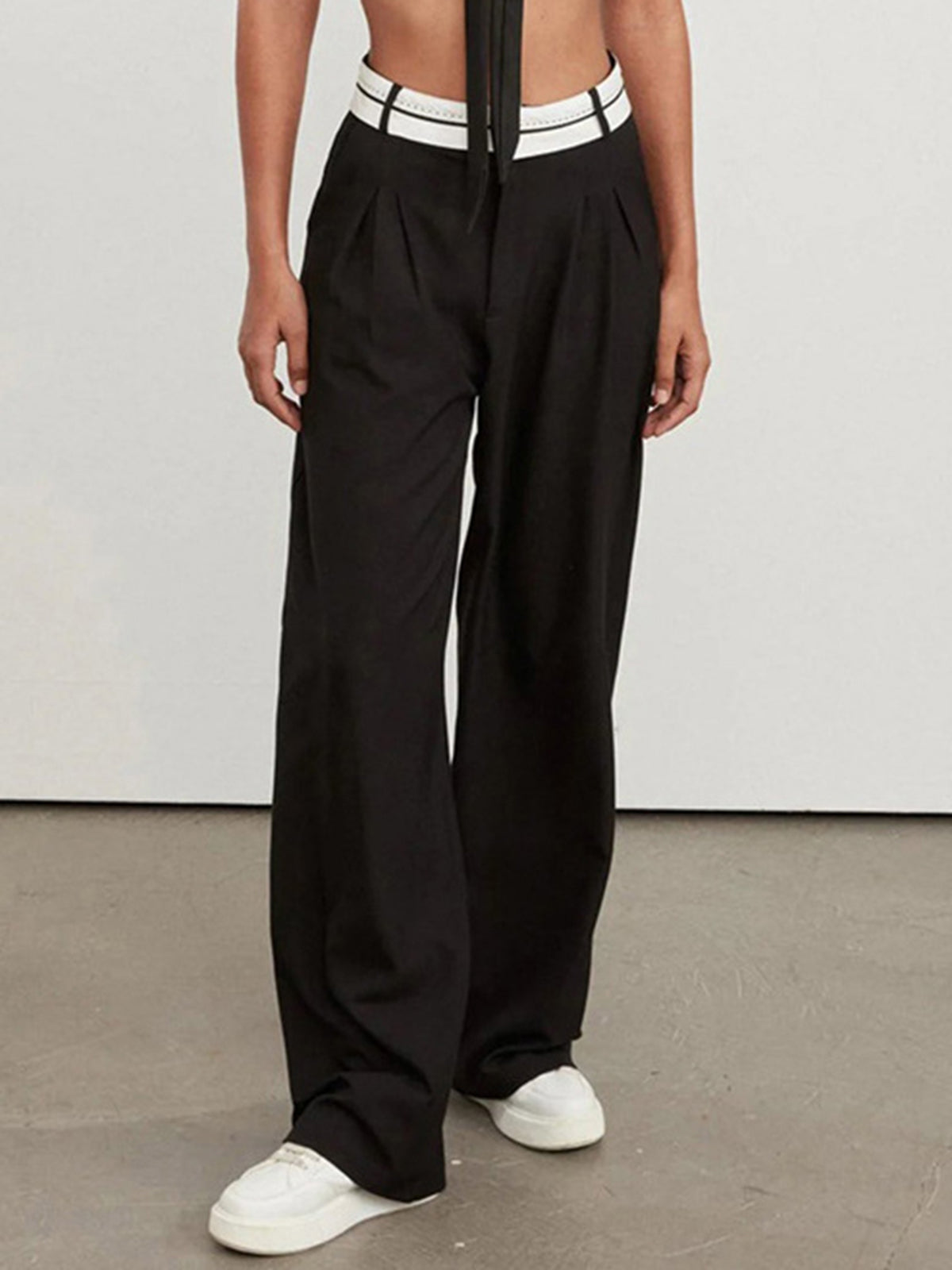 ELA™ | Highway Reverse Waistband Wide Leg Dress Pants