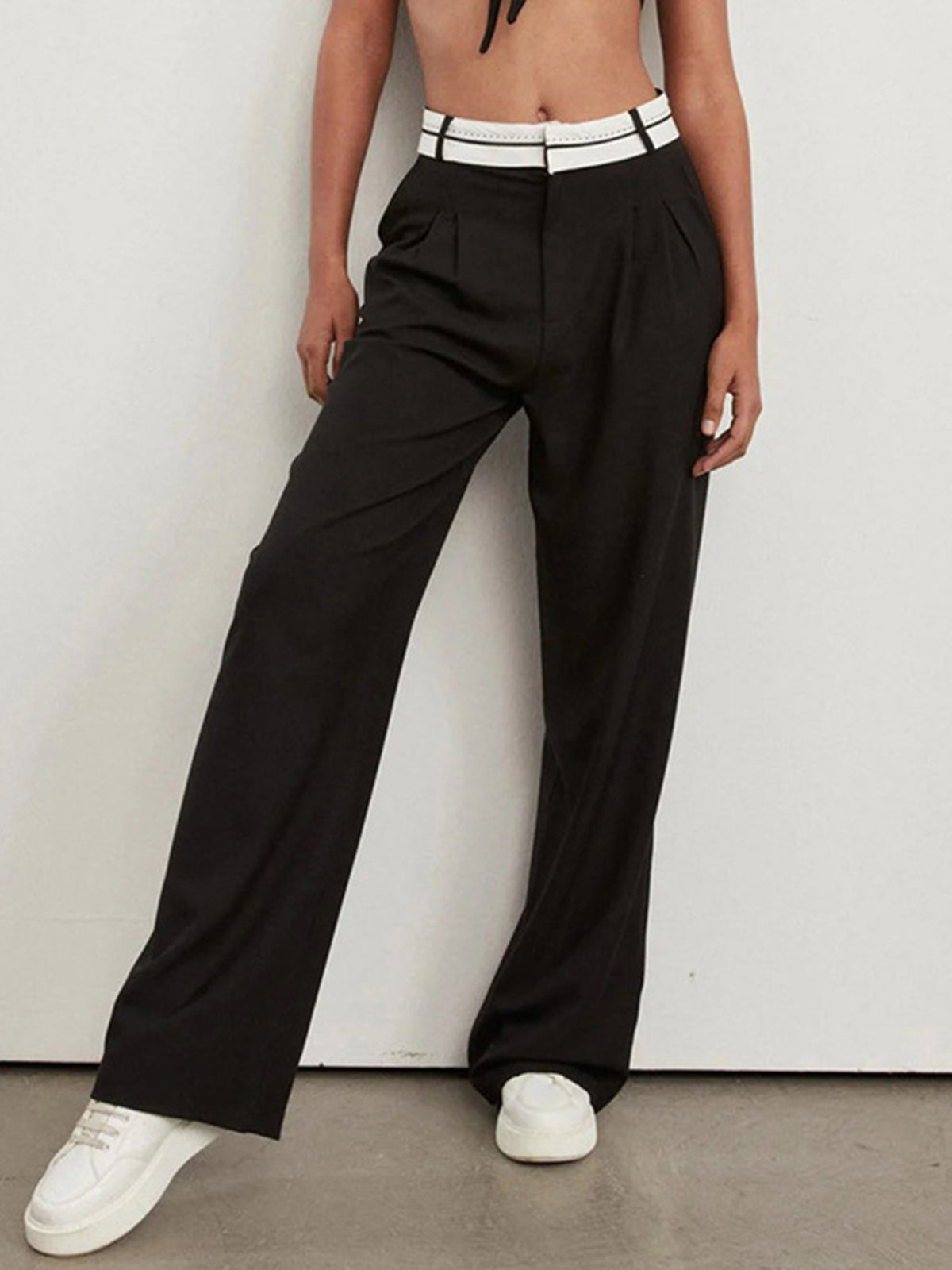 ELA™ | Highway Reverse Waistband Wide Leg Dress Pants