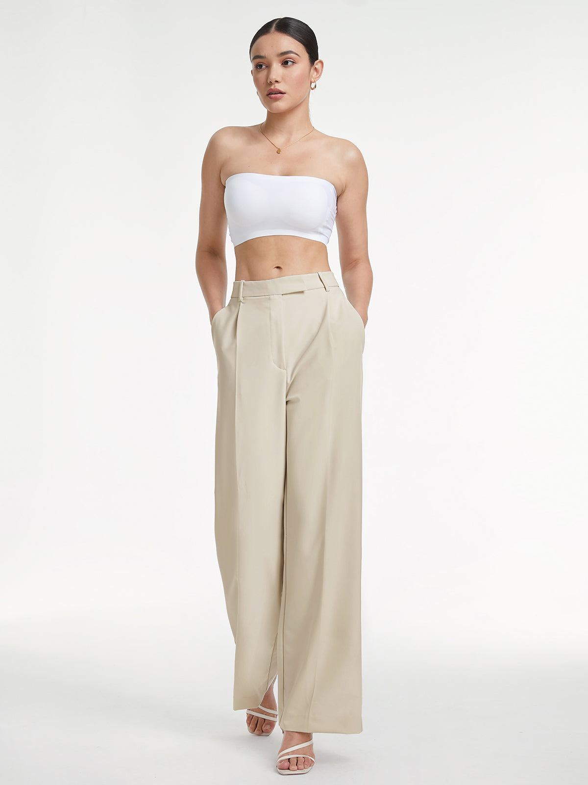 ELA™ |  High Waisted Relaxed Fit Wide Leg Dress Pants