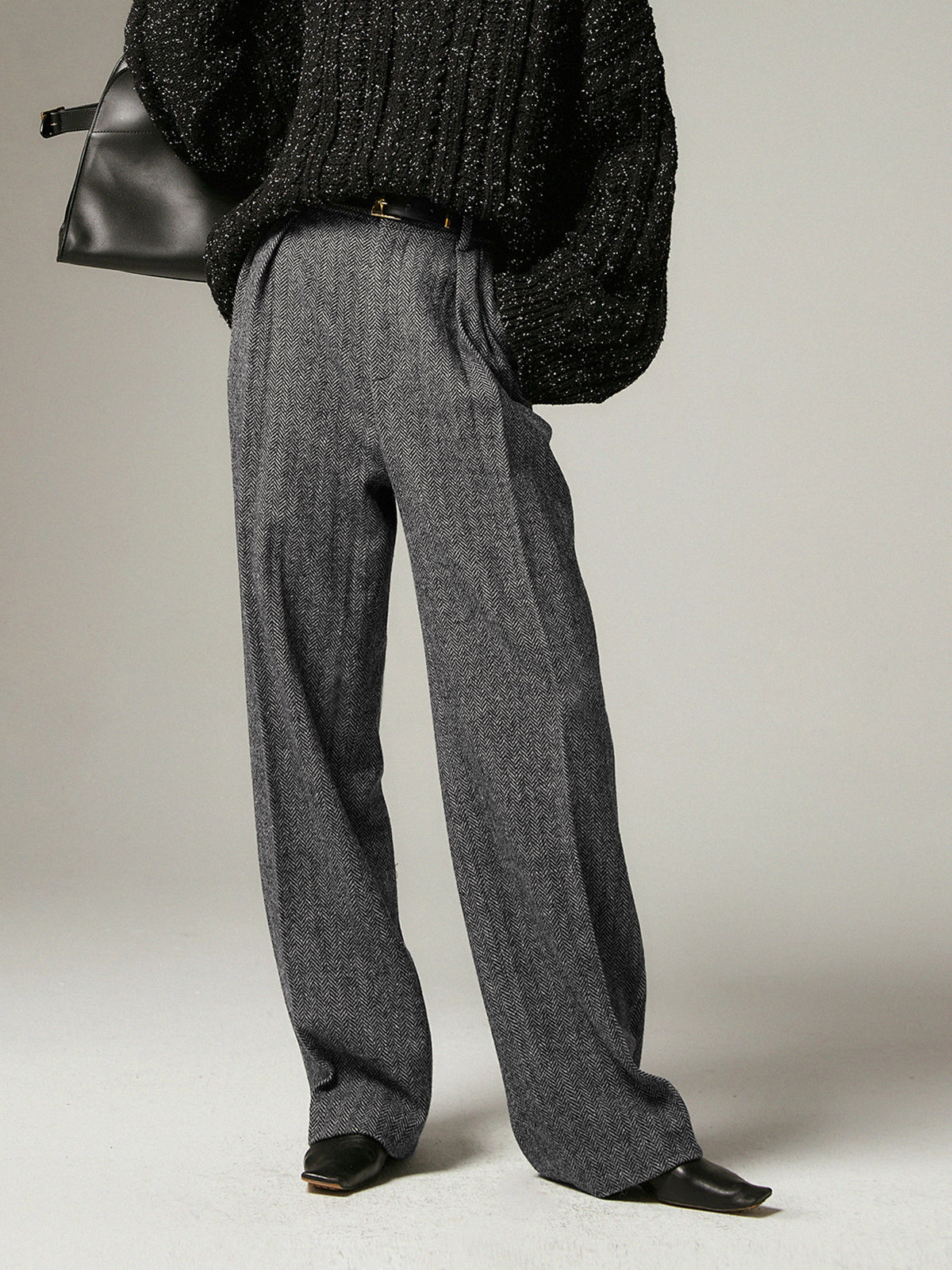 ELA™ - Herringbone Pockets Wide Leg Dress Pants