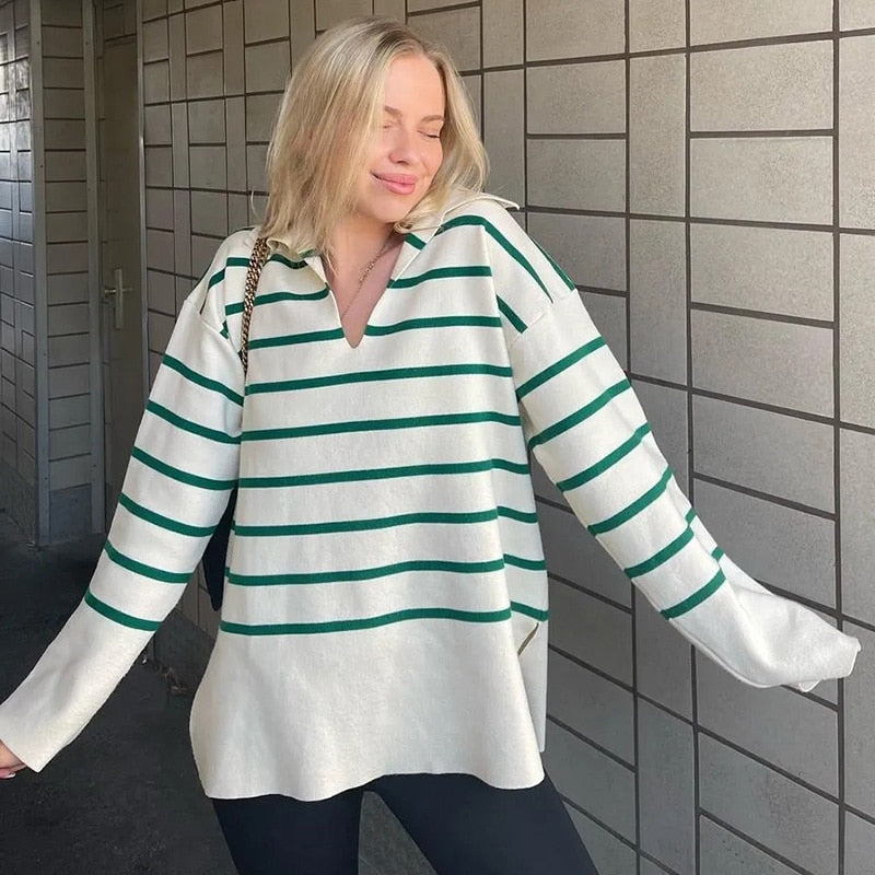 ELA™ | Green Striped Sweater