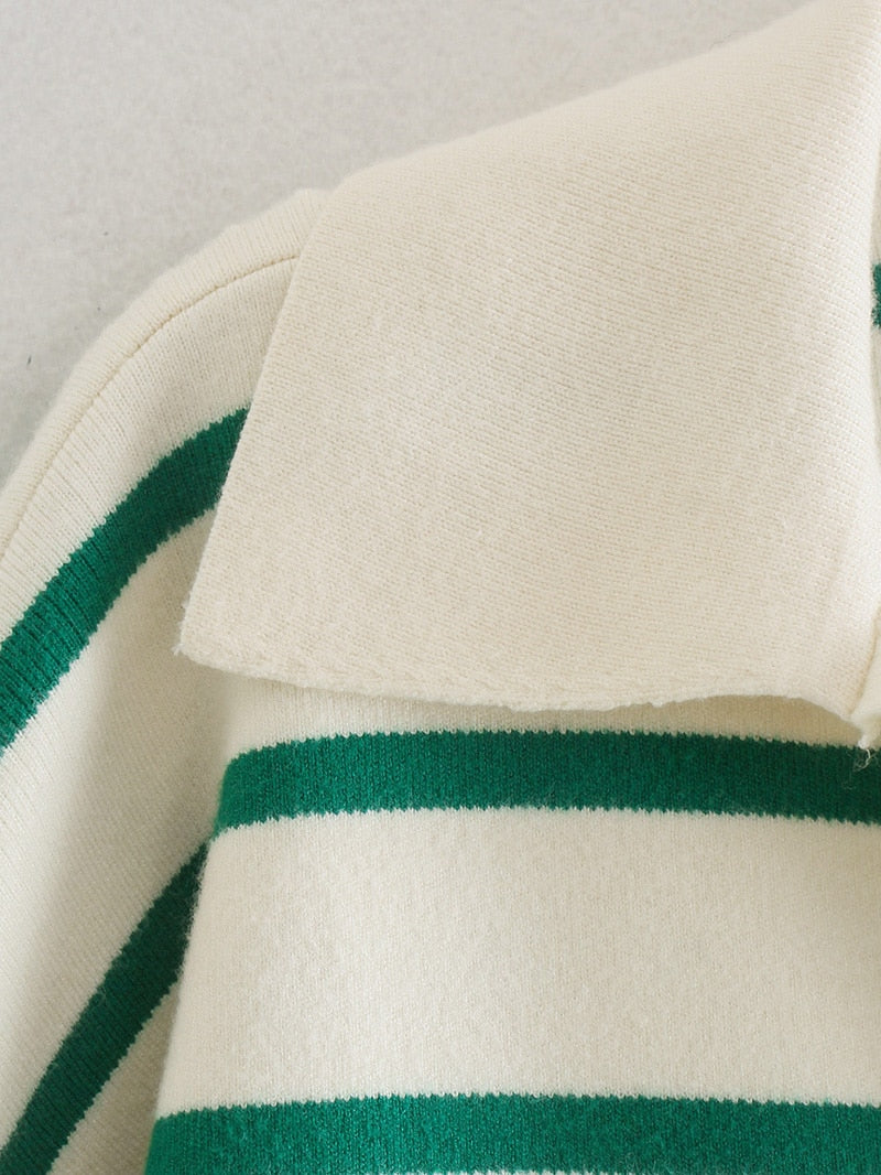 ELA™ | Green Striped Sweater
